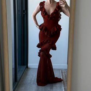 Michael Costello Karys Gown size XXS in rust | maxi, wedding guest, boho crochet